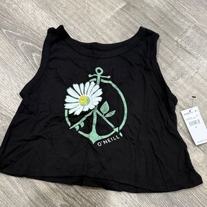 O'Neill Black Crop Top with Anchor and Daisy Design